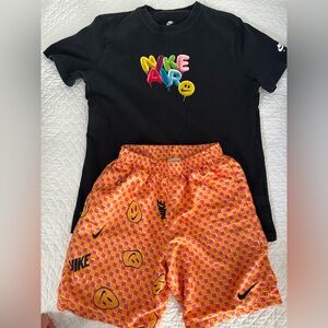 Nike Black T-Shirt with Smiley Face Logo and Patterned Shorts - Set!